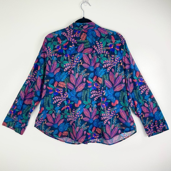 NIC+ZOE Vibrant Garden Crinkle Shirt, Button Down Rio Floral Cotton Petite Large - Picture 8 of 13